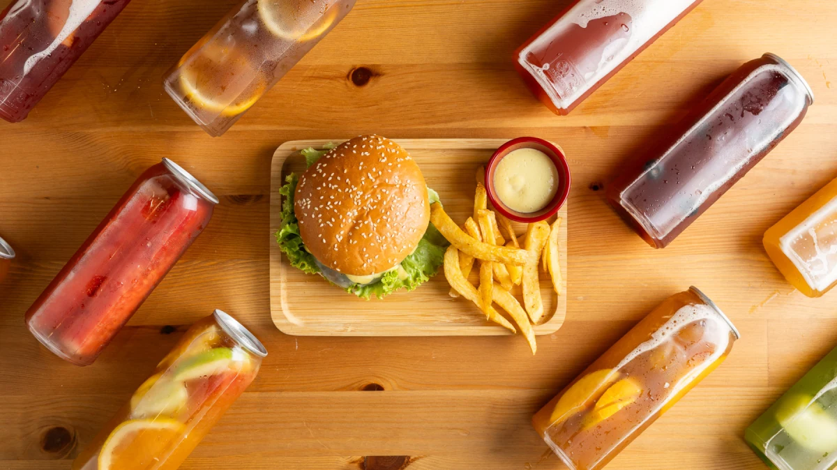 Combo Burger bò và trà trái cây tùy chọn